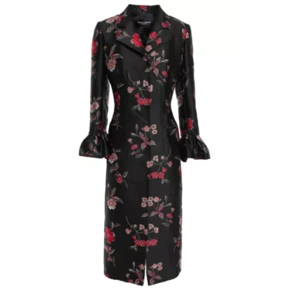 RRP €3580 DOLCE & GABBANA Jacquard Long Coat IT36 US0 UK4 XXS Silk Blend Floral